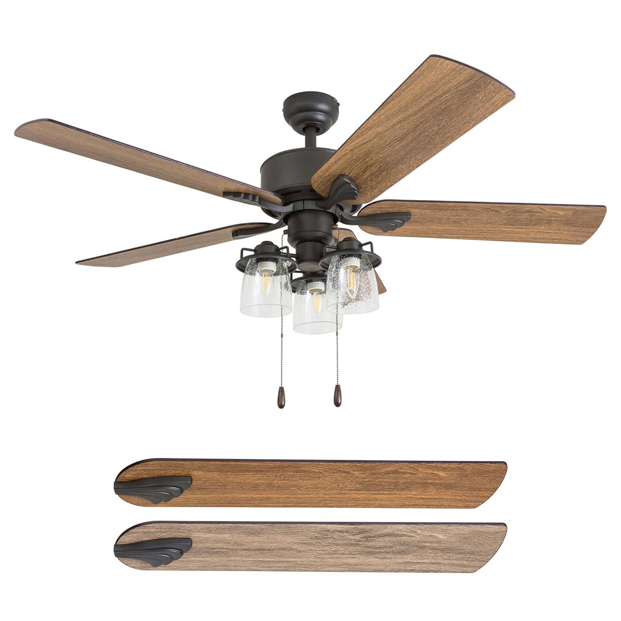 Front. Prominence Home - Prominence Home River Run 52" Indoor Ceiling Fan with Light, Pull Chain, Bronze - Bronze.