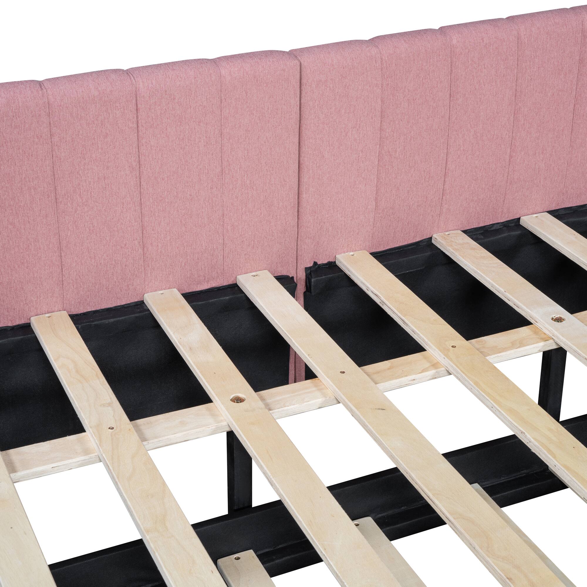 Alt View 7. Tiramisubest - Full Size Upholstered Daybed with Trundle Sofa Bed Frame No Box Spring Needed, Linen Fabric(Pink) - Pink.