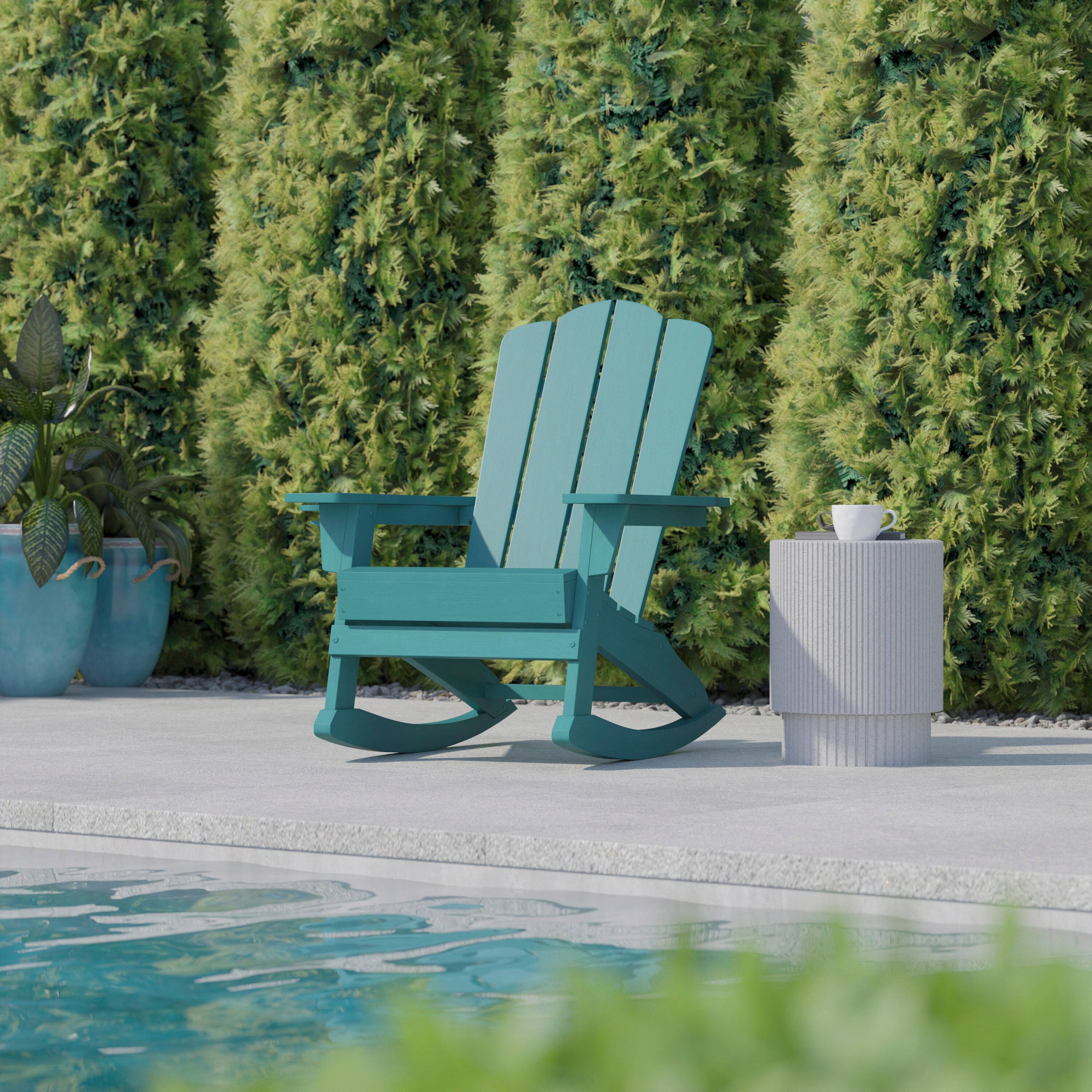 Alt View 3. Flash Furniture - Newport Adirondack Rocking Chair with Cup Holder, Weather Resistant HDPE Adirondack Rocking Chair in Blue - Blue.