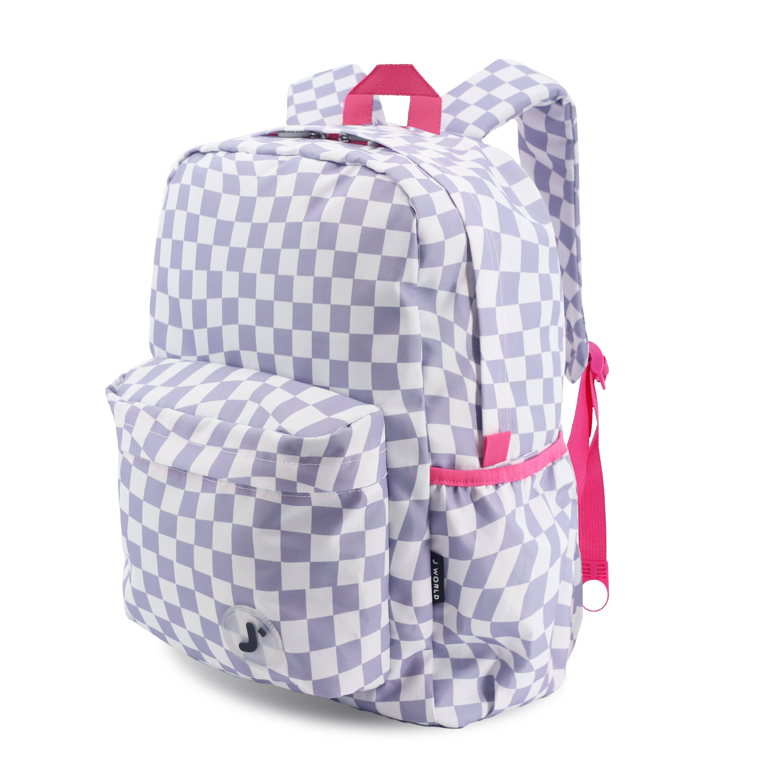 Angle. J World - J World Unisex Oz 17" Daily Backpack For School And Travel - Lavender Checkers - LAVENDER.