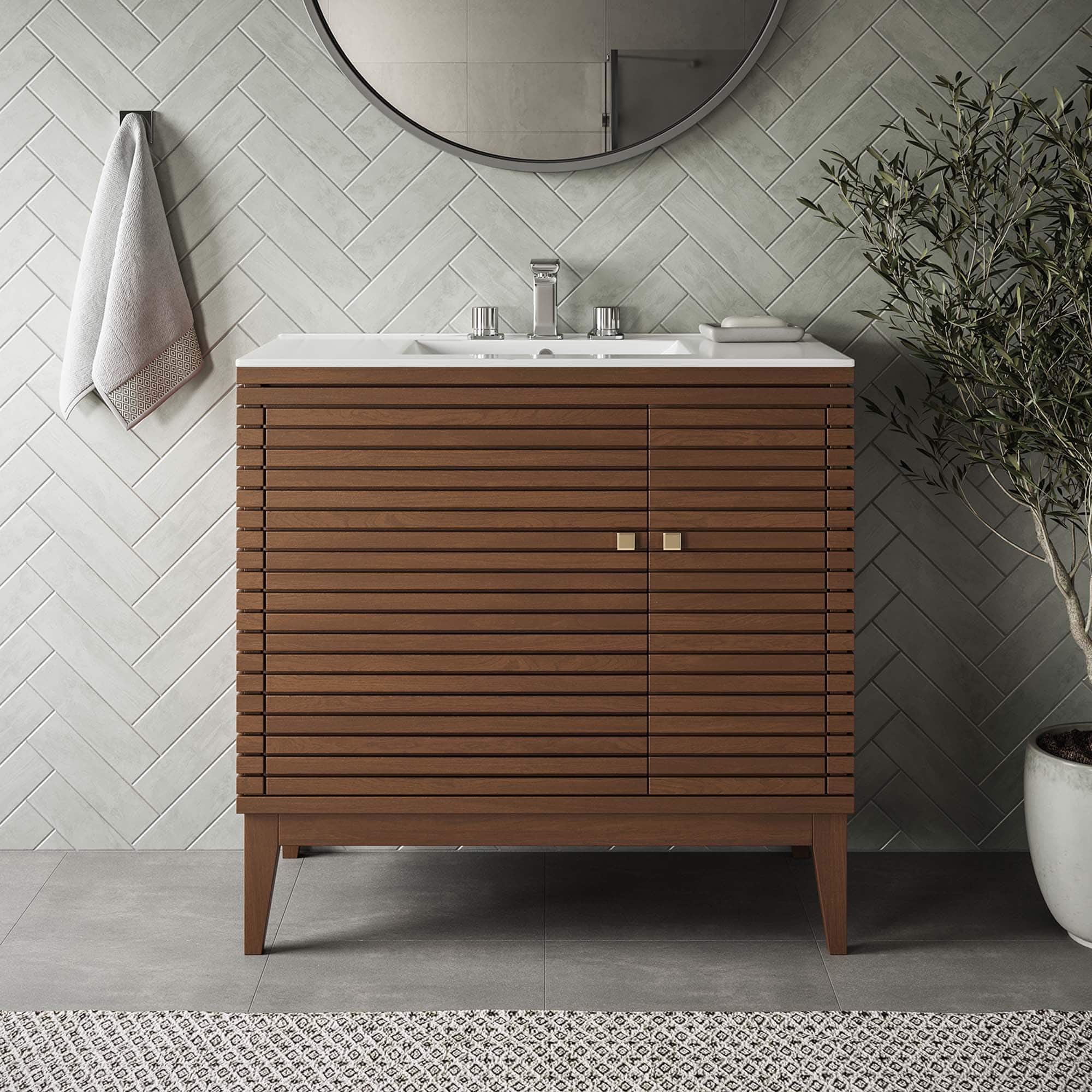 Modway - Ledger Bathroom Cabinet Basin Not Included - Walnut