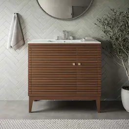 Modway - Ledger Bathroom Cabinet Basin Not Included - Walnut