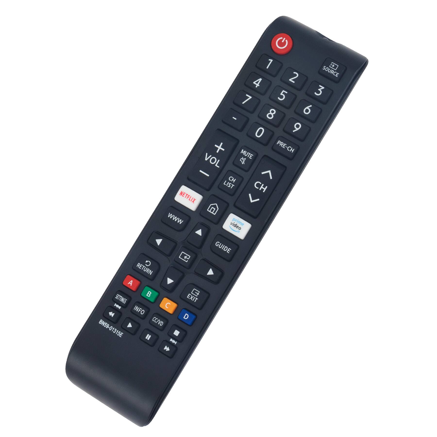 1 2 3 4 5 6 7 8 9 0 + - PRE-CH MUTE VOL CH LIST CH NETFLIX www prime video GUIDE RETURN A B C D INFO BN59-0 4 CC/VD U 13 15E " -