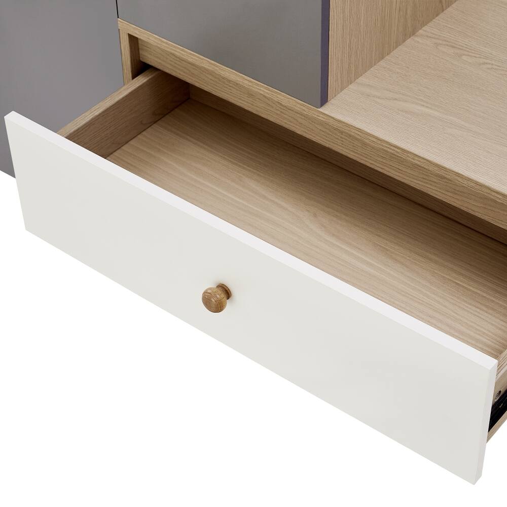 Alt View 8. Loheer - Loheer 12 Pair Shoe Cabinet, 43.25"H Shoe Storage Organizer with Bench, White & Gray - White, Grey, Natural.