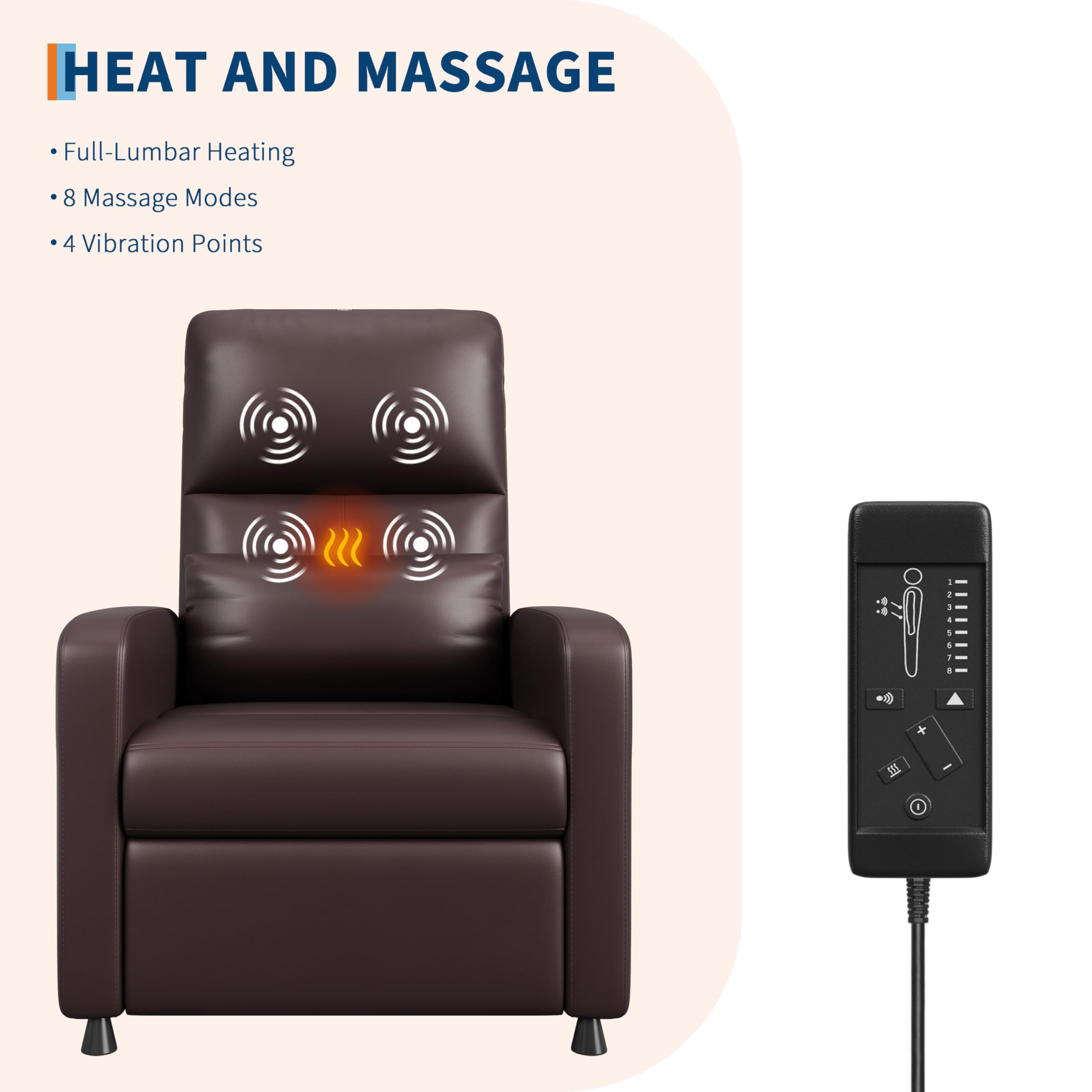 HEAT AND MASSAGE

- Full-Lumbar Heating
- 8 Massage Modes
- 4 Vibration Points