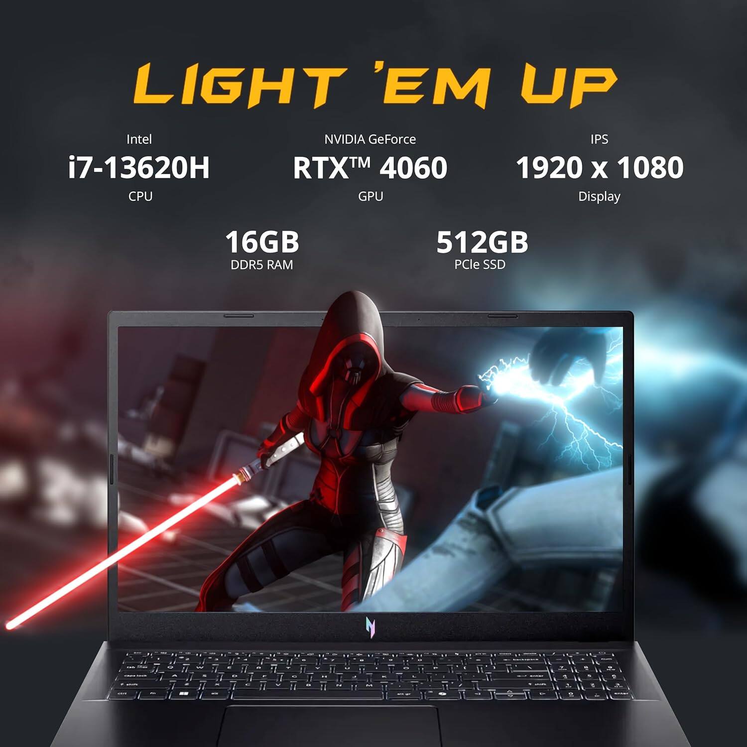 LIGHT 'EM UP
Intel i7-13620H CPU
NVIDIA GeForce RTX™ 4060 GPU
IPS 1920 x 1080 Display
16GB DDR5 RAM
512GB PCIe SSD