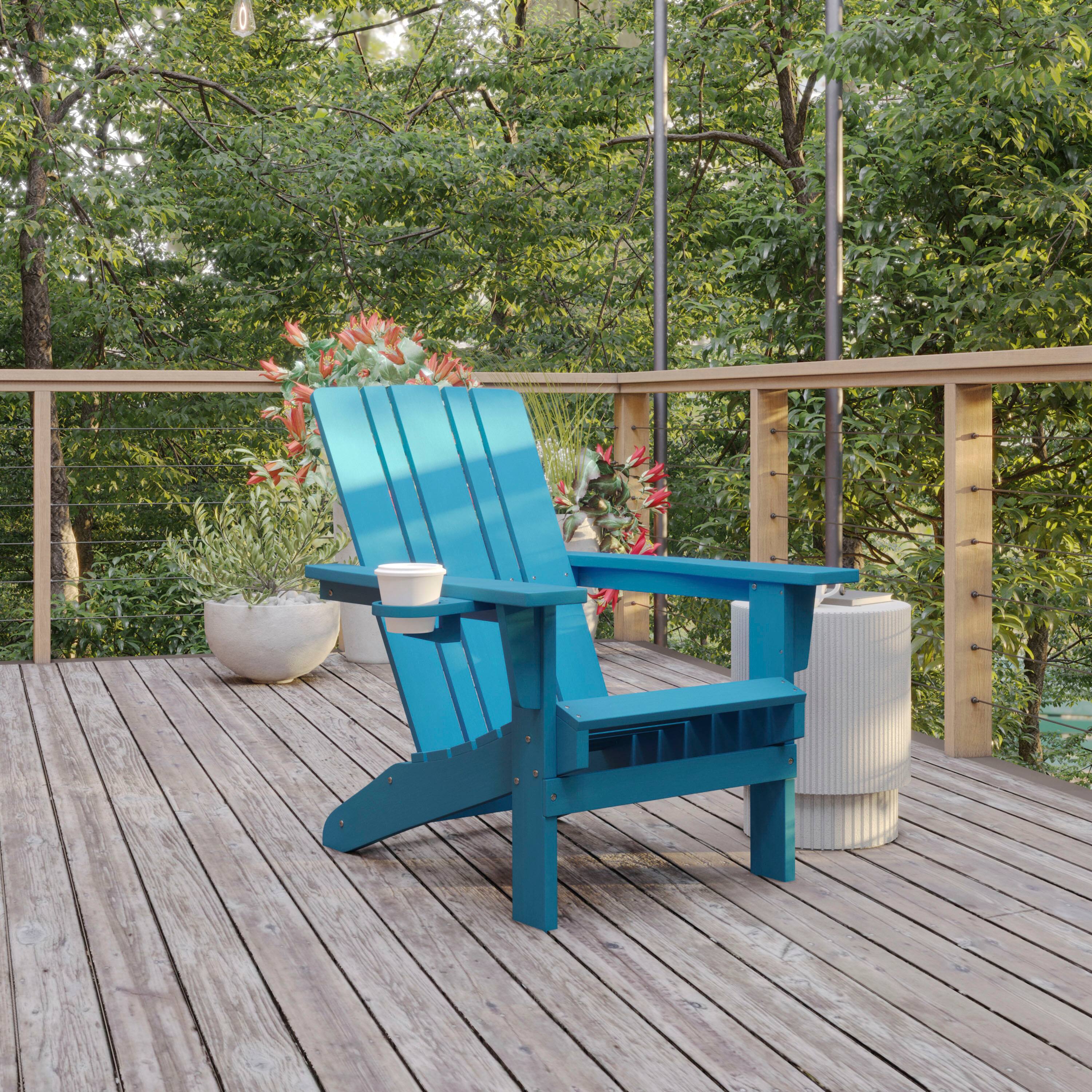 Alt View 1. Flash Furniture - Halifax Adirondack Chair with Cup Holder, Weather Resistant HDPE Adirondack Chair in Blue - Blue.