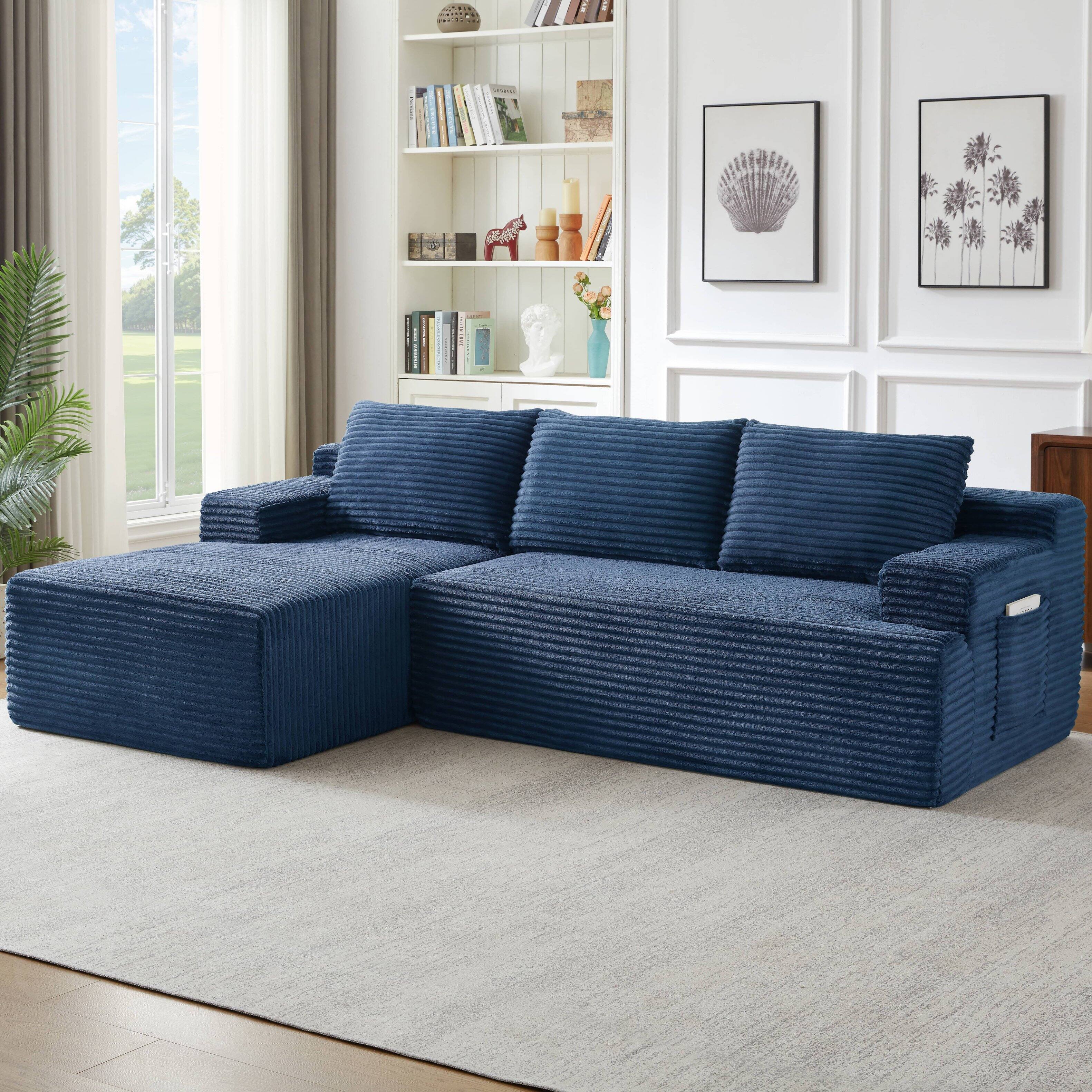 Alt View 1. Anysun - L-Shaped Modular Cloud Sectional Sofa with Deep Seat – No Assembly Required, Left Facing - Blue.