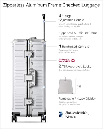 LUGGEX 28 Inch Checked Luggage Zipperless Aluminum Frame PC LUGGEX 28 Inch Checked Luggage Zipperless Aluminum Frame PC