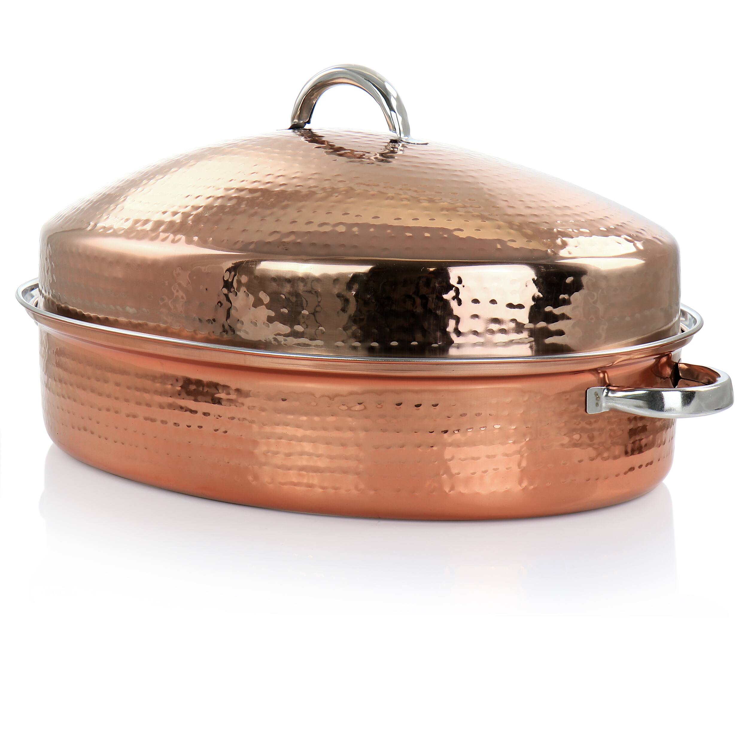 Alt View 7. Gibson - Gibson Home Radiance 17.5 Inch Stainless Steel Copper Plated Oval Roaster with Lid and Roasting Rack - Copper.