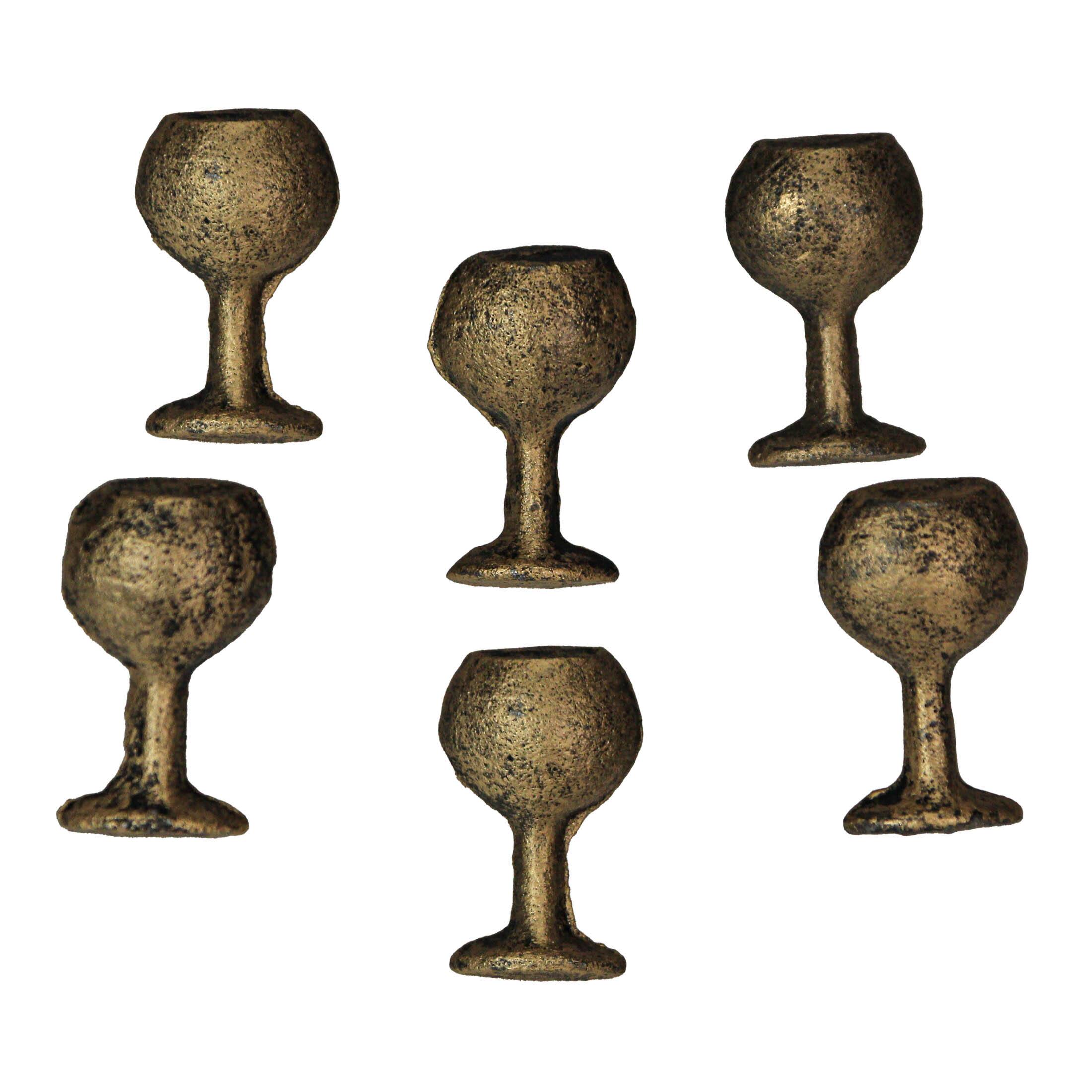 Alt View 1. Zeckos - Antique Gold Finish Cast Iron Wine Glass Cabinet Knob Drawer Pulls Set of 6 - Gold.