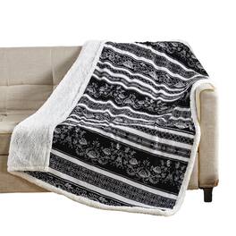 Noble House - Plazatex Odelia with Sherpa Plush Decorative All Season Plum Throw Blanket 50" x 60" - Black