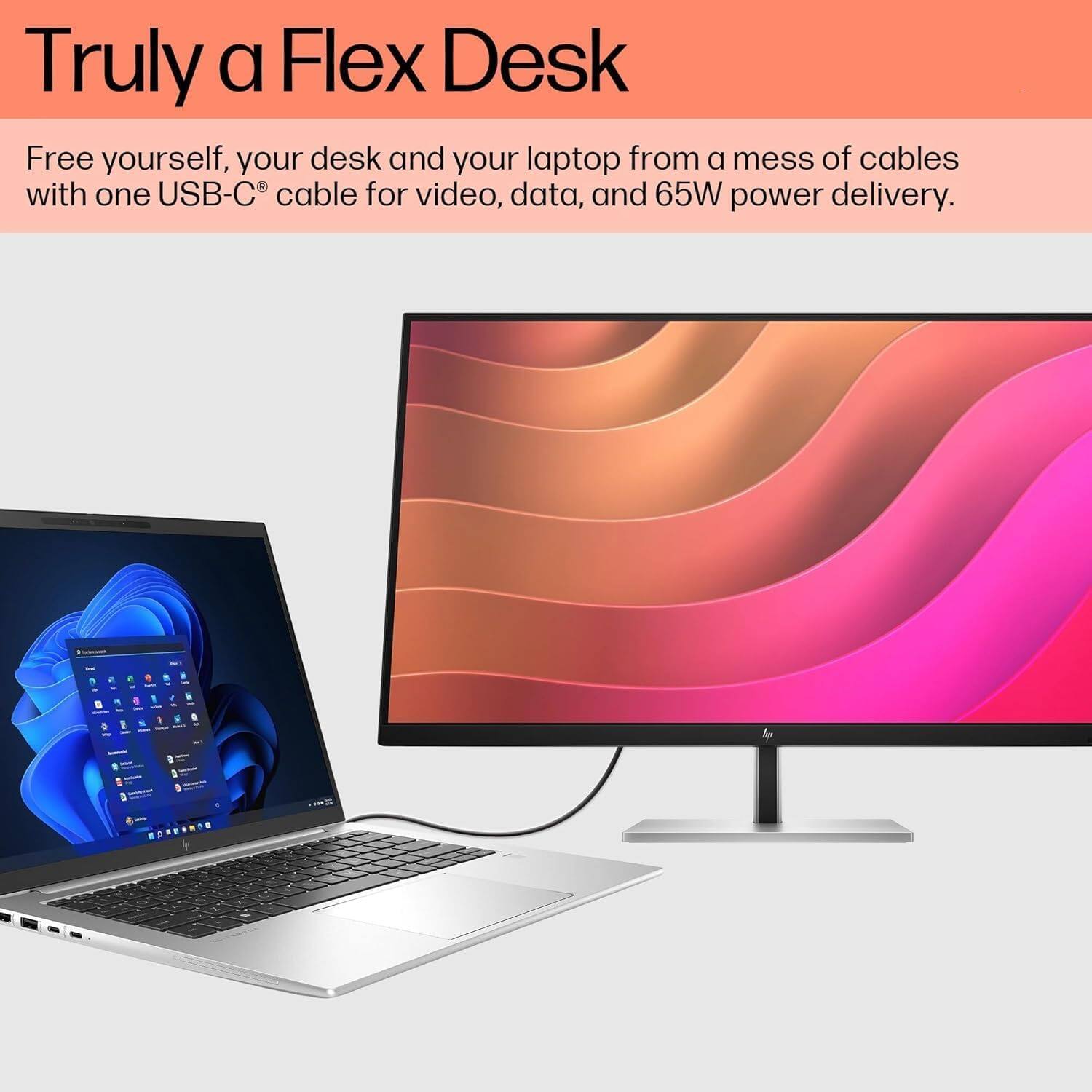 Truly a Flex Desk

Free yourself, your desk and your laptop from a mess of cables with one USB-C® cable for video, data, and 65W power delivery.