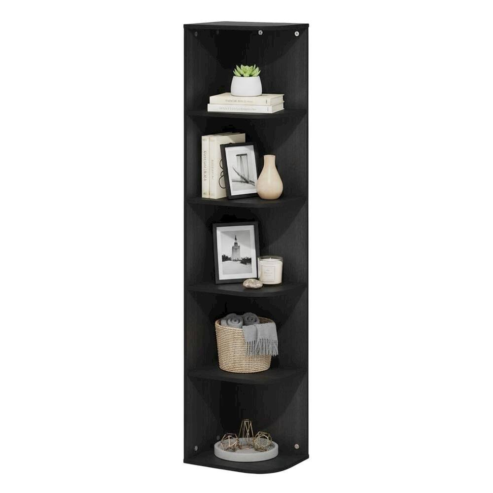 Back. FurniFact - 5-Tier Corner Open Shelf Bookcase with Spacious Storage - Blackwood.