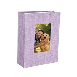 Unique Bargains - Photo Album 6.5x4.9 Inch 100 Photos Linen Cover Photo Book with Display Window for Family Wedding Anniversary - Purple