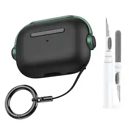 Dteck - For Airpods Pro 3rd Gen (2025) Secure Lock Shockproof Protective Case+Lanyard Keychain and Clean Pen - GreenBlack