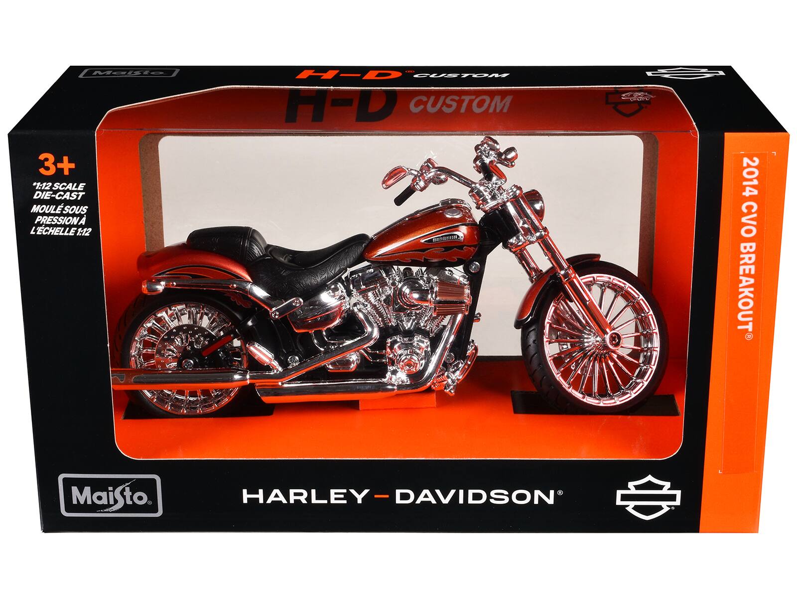 Mebte 3+ 1:12 SCALE DIE-CAST MOULÉ SOUS PRESSION À L'ÉCHELLE 1:12 | 7 'CHELLE 1:12 | MD CUSTOM H-D CUSTOM 2014 CVO BREAKOUT Maisto. HARLEY - DAVIDSON
