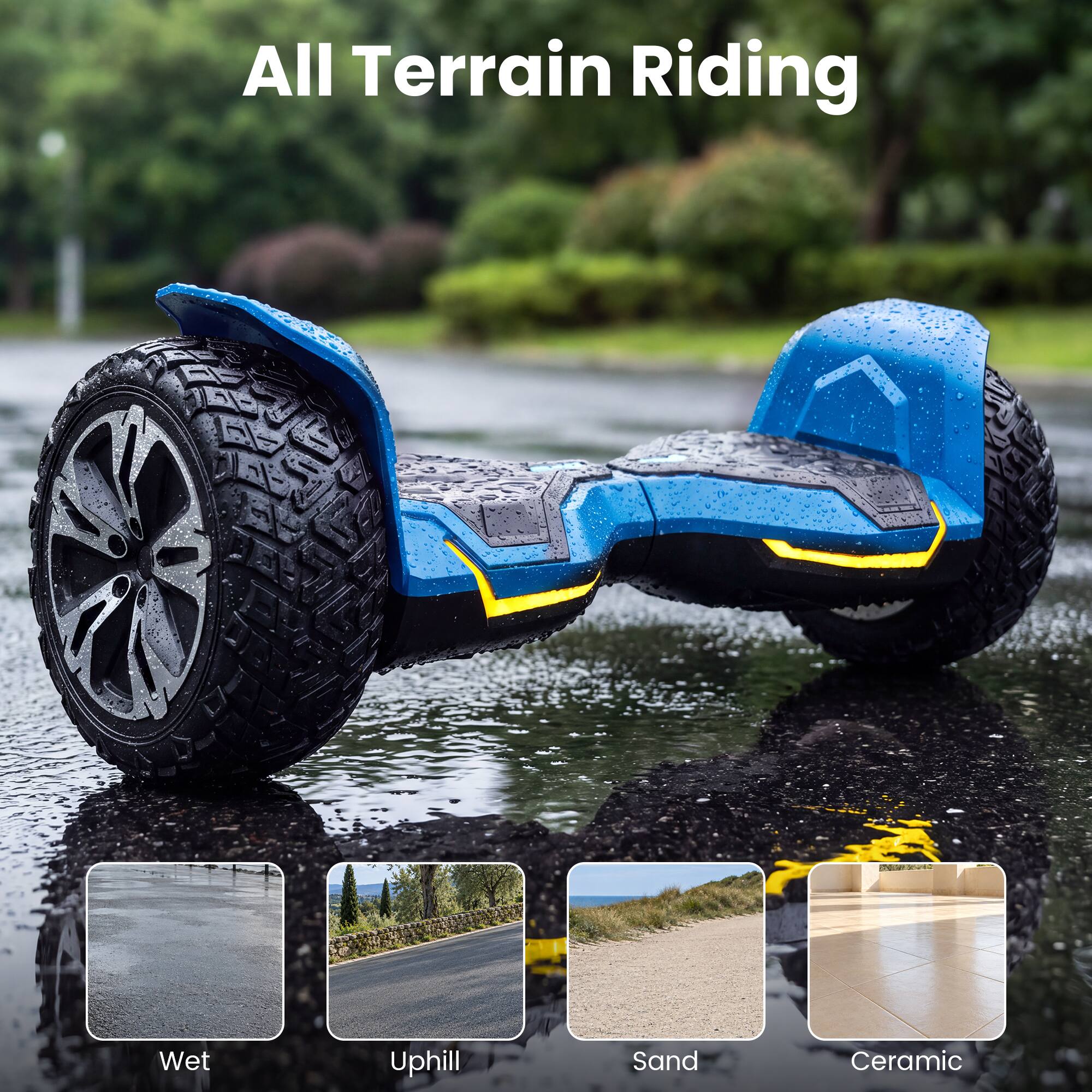 All Terrain Riding

Wet  
Uphill  
Sand  
Ceramic