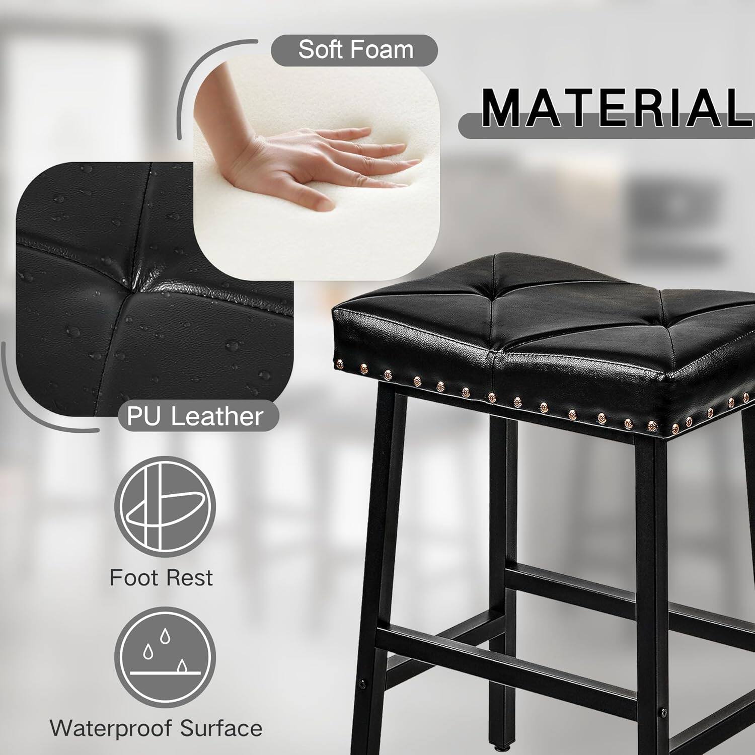 Soft Foam  
MATERIAL  
PU Leather  
Foot Rest  
Waterproof Surface