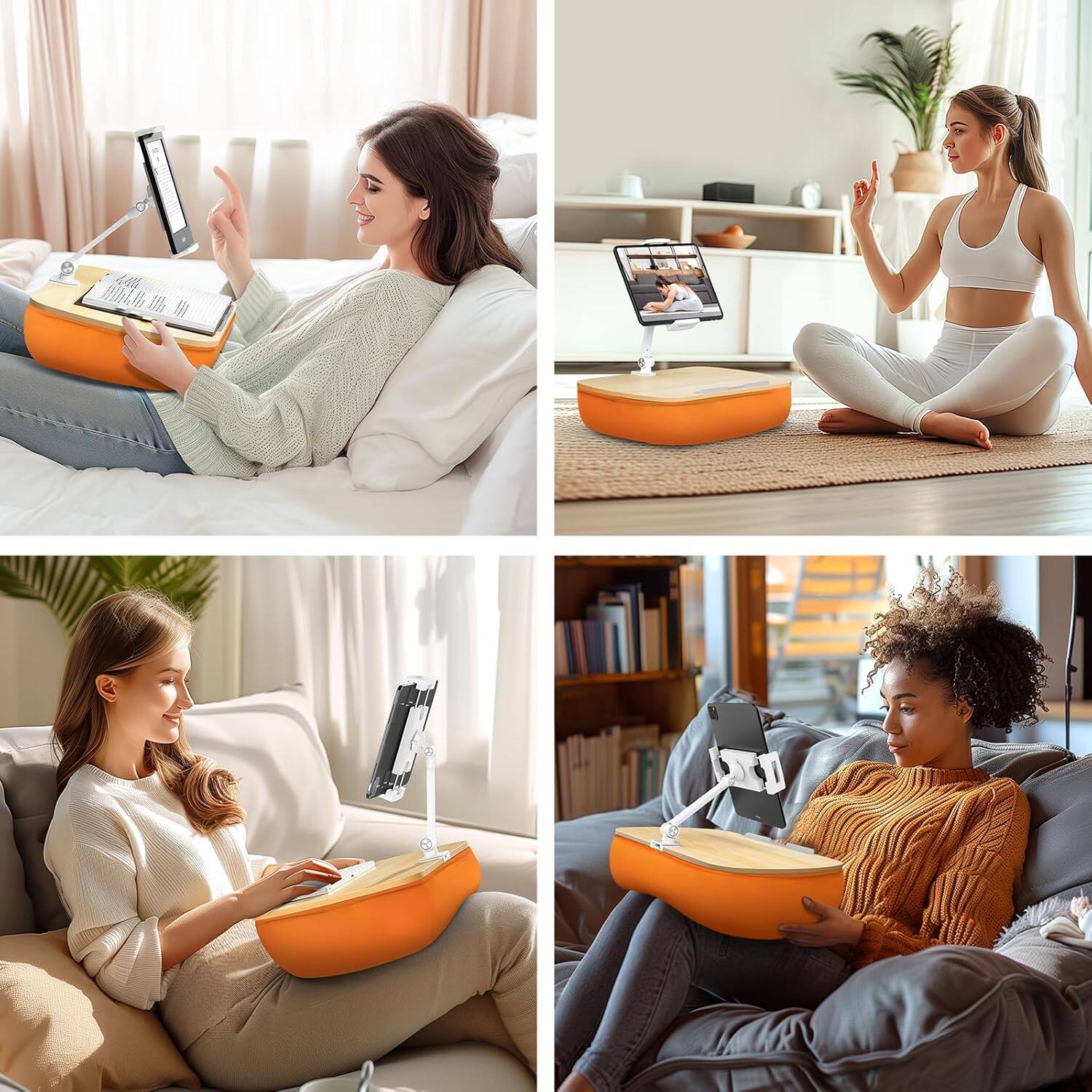 Alt View 4. FINEAK - Adjustable Beanbag Tablet Stand & Lap Desk with 360° Rotation - Vibrant Orange.