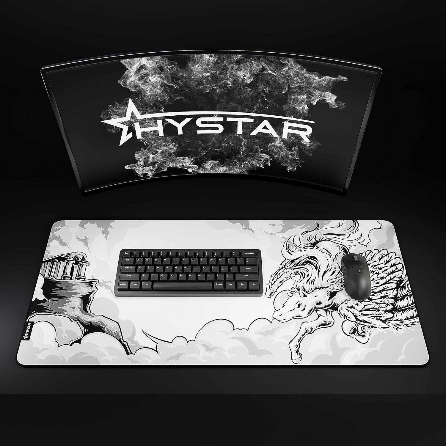 Alt View 5. Hystar - Extended Gaming Mouse Pad | XXL 45" x 20" | 5mm Thick, Waterproof Surface, Polyester Fabric, and Rubber Base - Mythic Pegasus.