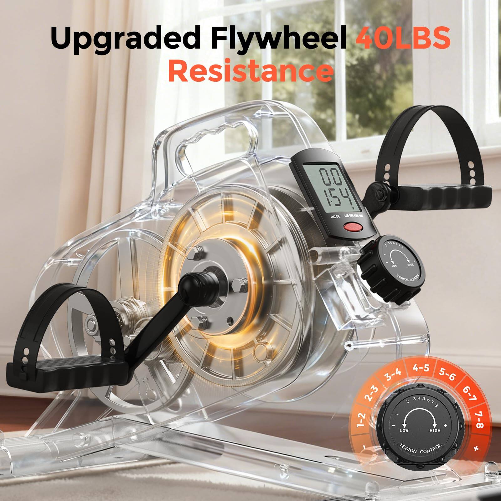 Upgraded Flywheel 40LBS Resistance

ERS COOE u - Soct 4-5 3-4 5-6 2-3 2 345678 6-7 1-2 7-8 LOW miGM TESION CONTROL