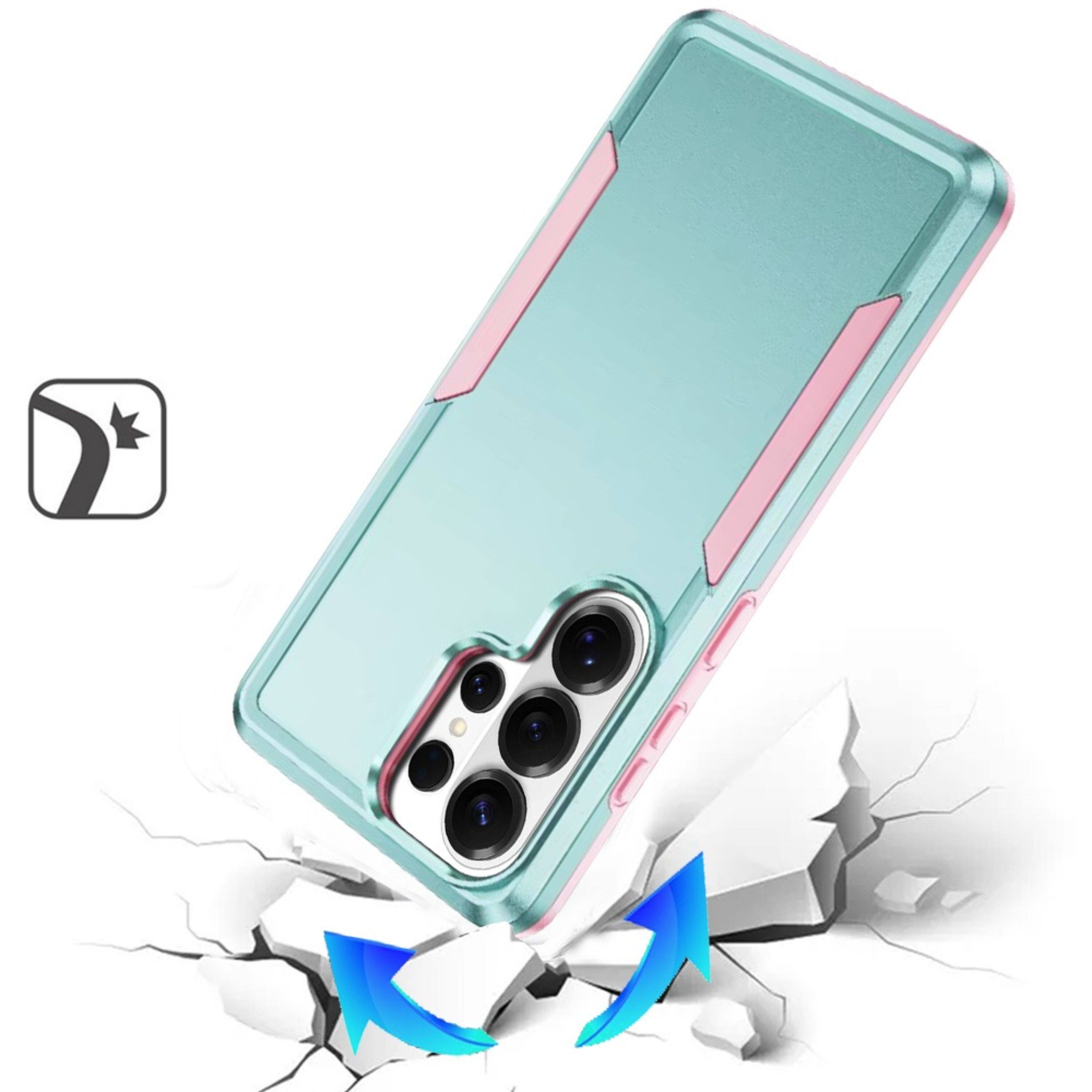 Left. Kitcheniva - Fused Rugged Shockproof Phone Cover With Tempered Glass For Samsung Galaxy S26 Ultra Teal/Pink - Teal and Pink.