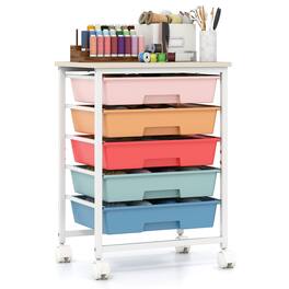 Costway - 5-Drawer Art & Craft Storage Carts, Storage Cart with 4 Universal Wheels, Metal Frame for Home 15"L - 15"L Macaron