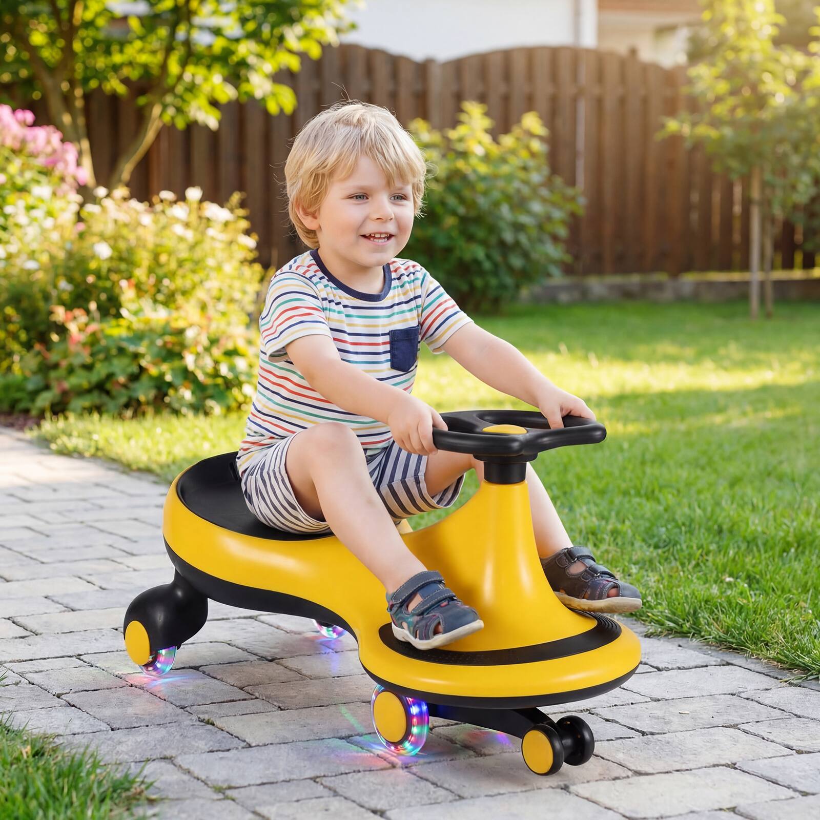 Alt View 3. Gymax - Gymax High Bounce Wiggle Car for Kids Swing Car Indoors & Outdoors for Toddlers Kids Yellow - Yellow.