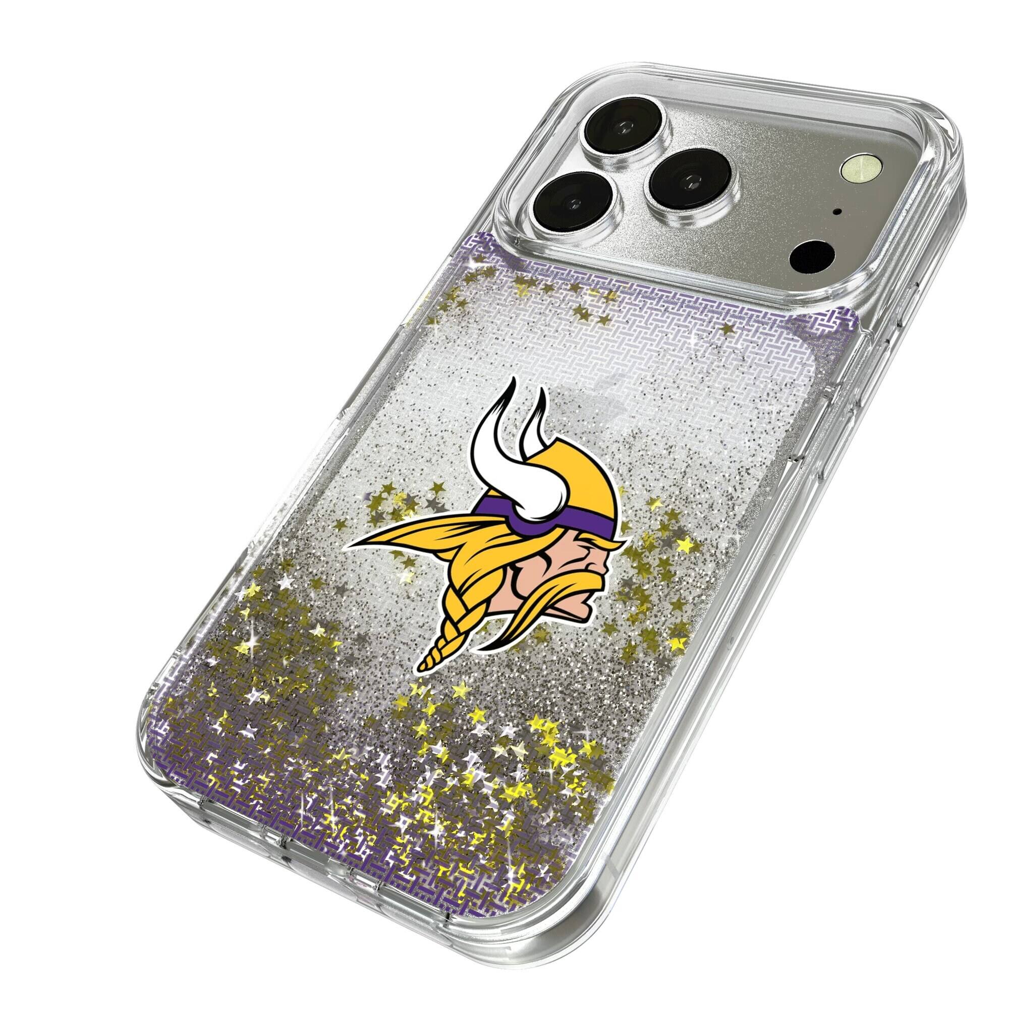 Alt View 1. Keyscaper - Minnesota Vikings Linen Logo iPhone Glitter Case - 16 Pro - Multicolor.