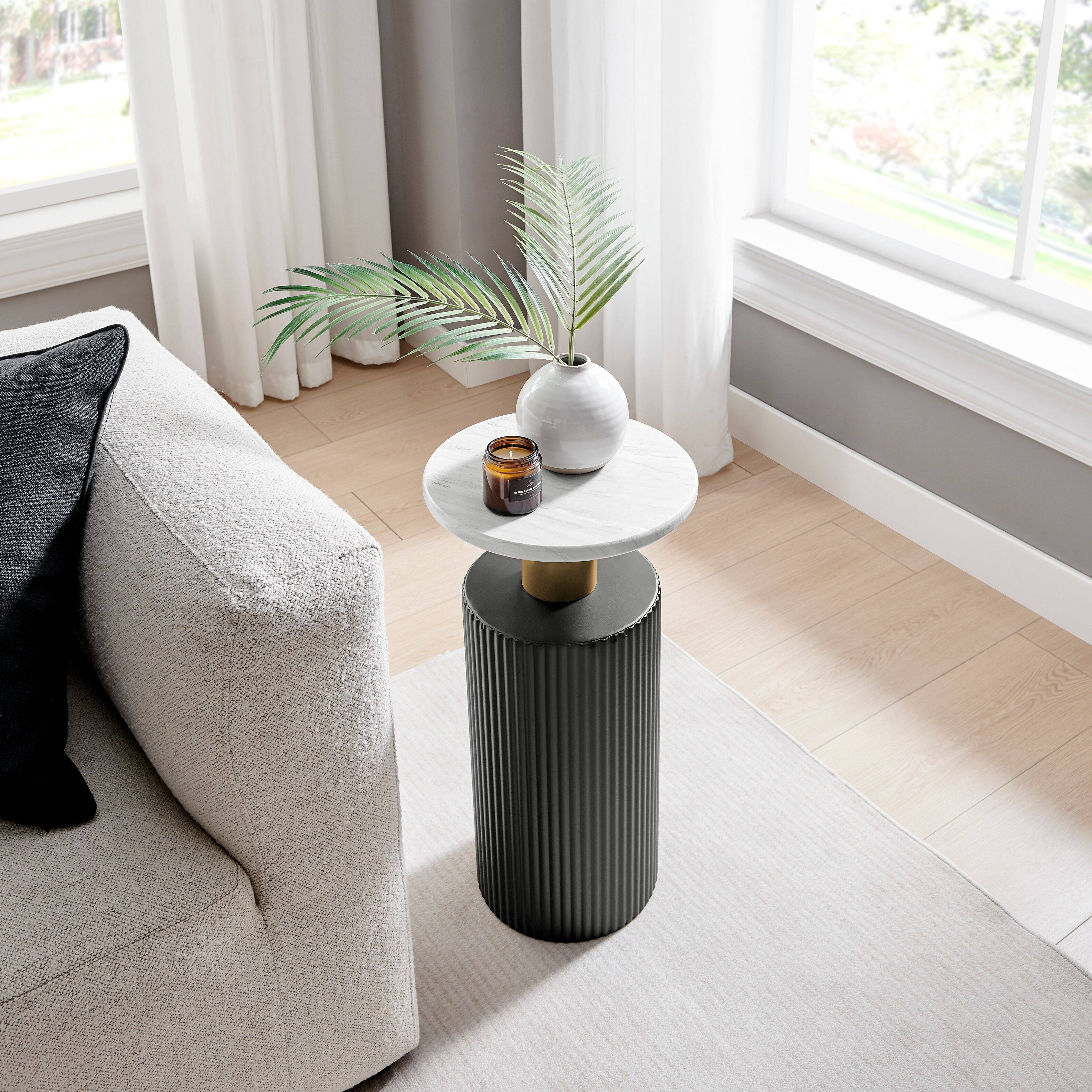 Back. Danya B - Fritz Accent Table with Faux Marble Laminate Tabletop - Marble, Black.