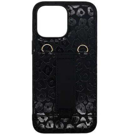 Front. Walli Cases - Walli Cases iPhone 13 Purse Phone Case with Wallet and Finger Strap - Blacked Out Leopard - Blacked Out Leopard.