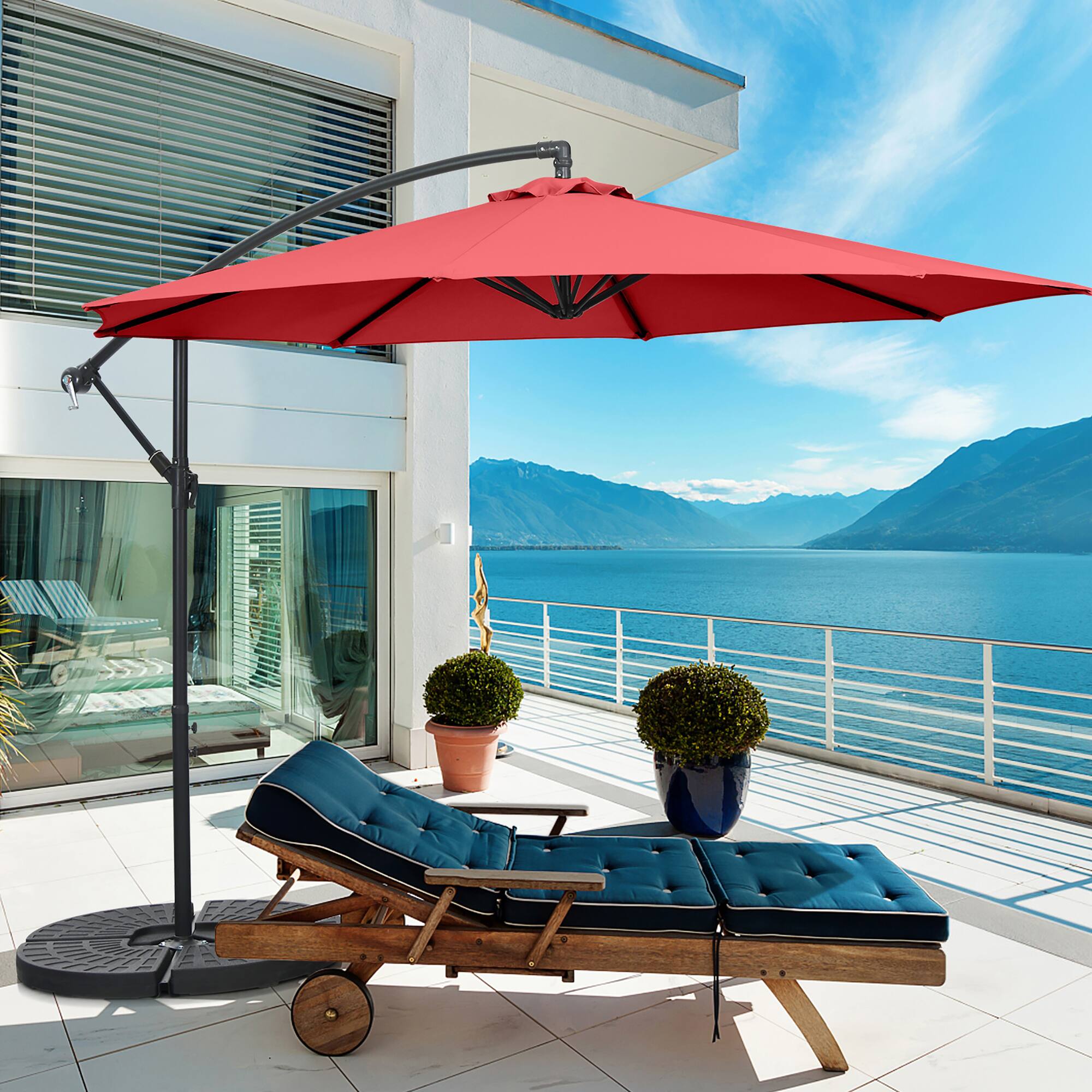 Alt View 1. Costway - Costway 10FT Patio Offset Umbrella, Outdoor Cantilever Umbrella with Easy Tilt Adjustment & 8 Ribs - Red.