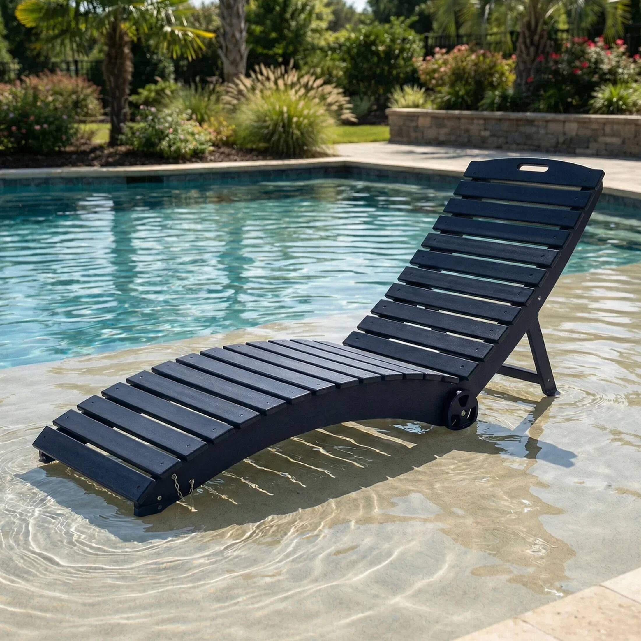 Angle. WestinTrends - WestinTrends Ventura Outdoor HDPE In-Pool Patio Chaise Lounge Chair With Wheels - Navy Blue.