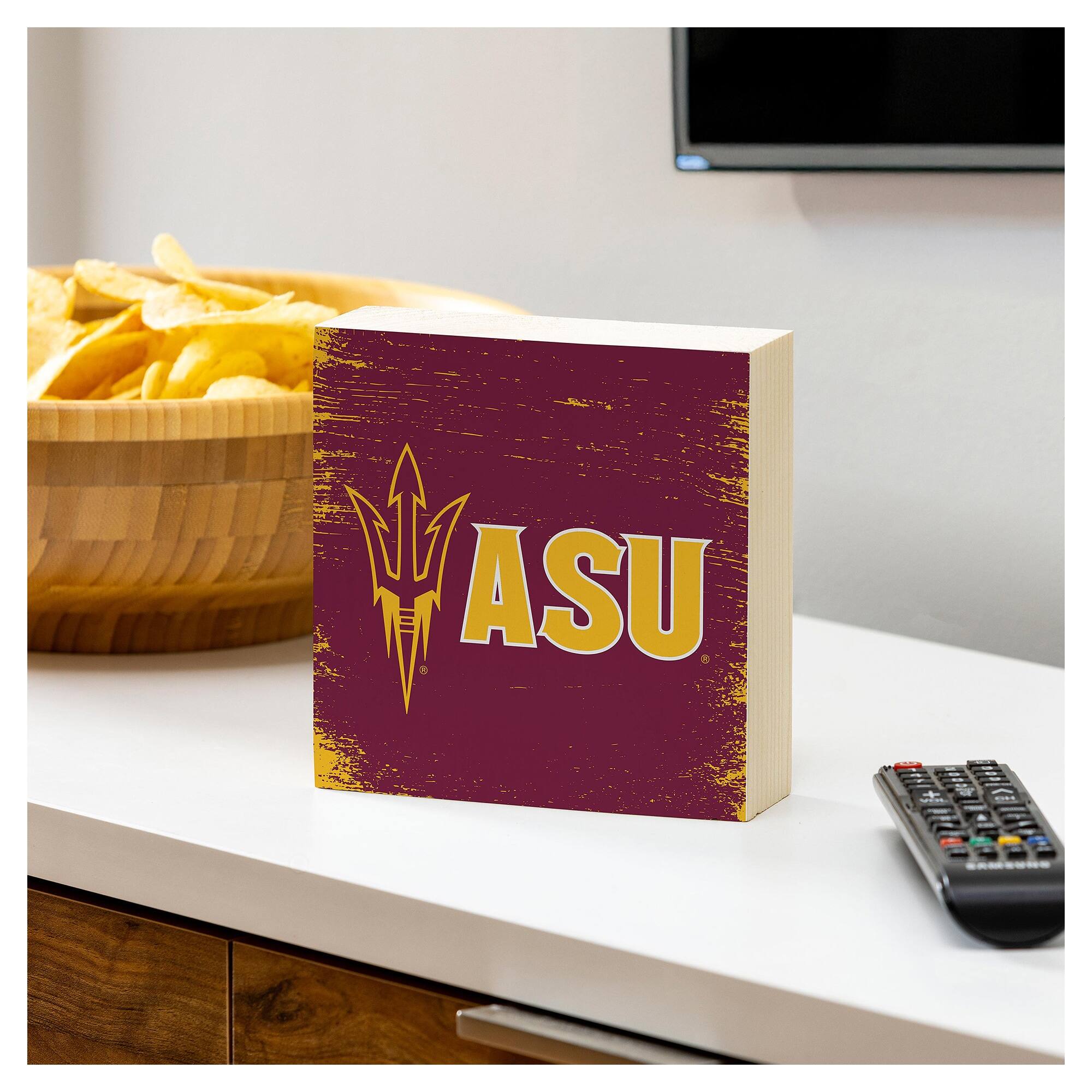Alt View 2. Evergreen Enterprises - Arizona State Sun Devils 6" Square Fan Chant Wood Block Shelf Sign - Multicolor.