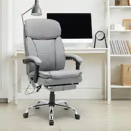 U-HOMY - Massage Reclining Office Chair – Ergonomic High Back with Breathable Fabric and Retractable Footrest - Light Gray