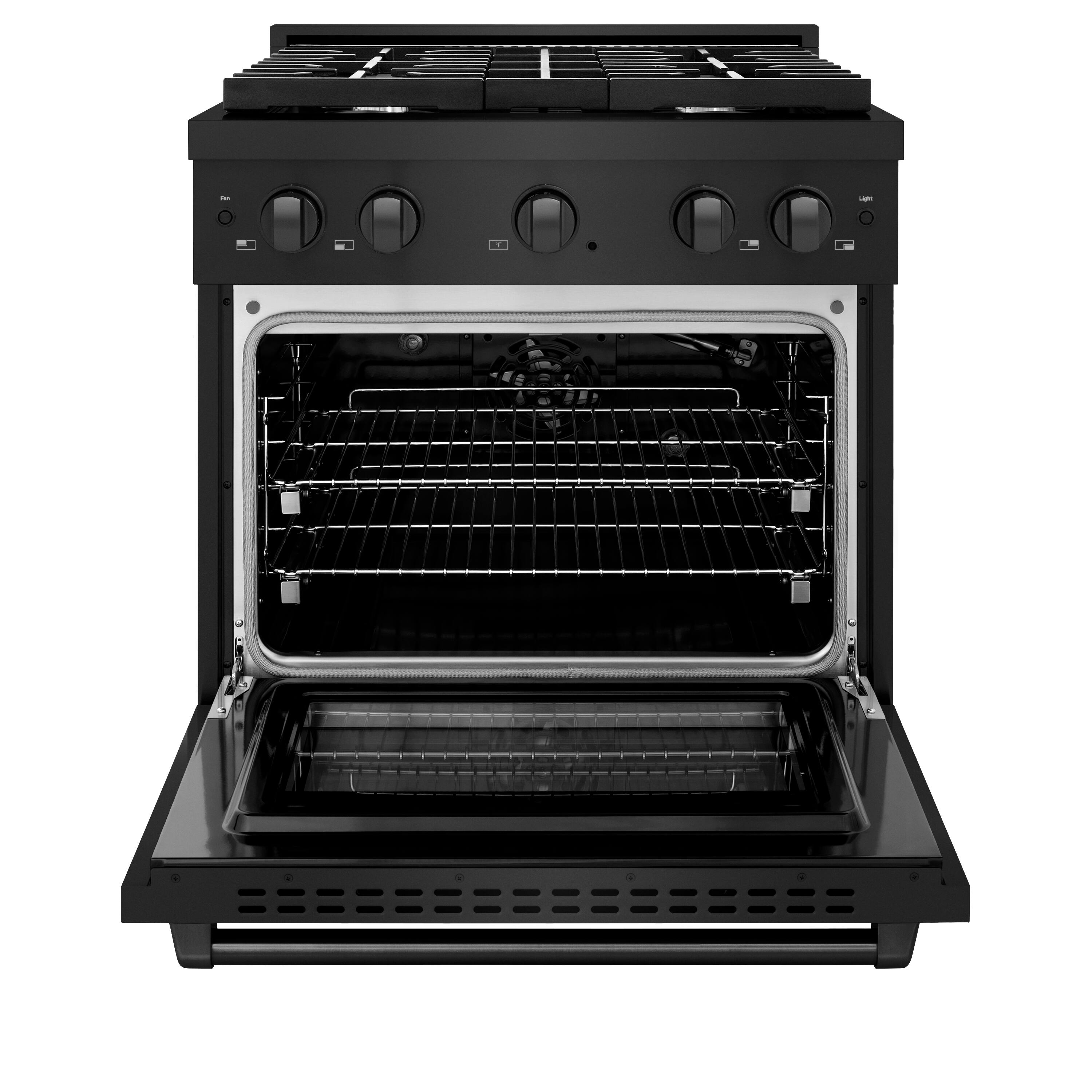 Angle. ZLINE - 30" Paramount Gas Range with 4 Burners and Convection Oven (SGRB-30) - Black Stainless Steel.