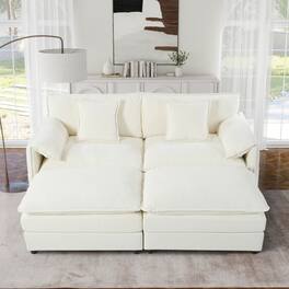 Anysun - Deep-Seat Sectional Cloud Sofa with 2 Ottomans & Pillows - Modular Loveseat Couch for Living Room & Apartment - Beige