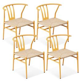 Resenkos - Mid-Century Modern Weave Dining Chairs With Metal Rattan, 4-Piece Set - Wood Color