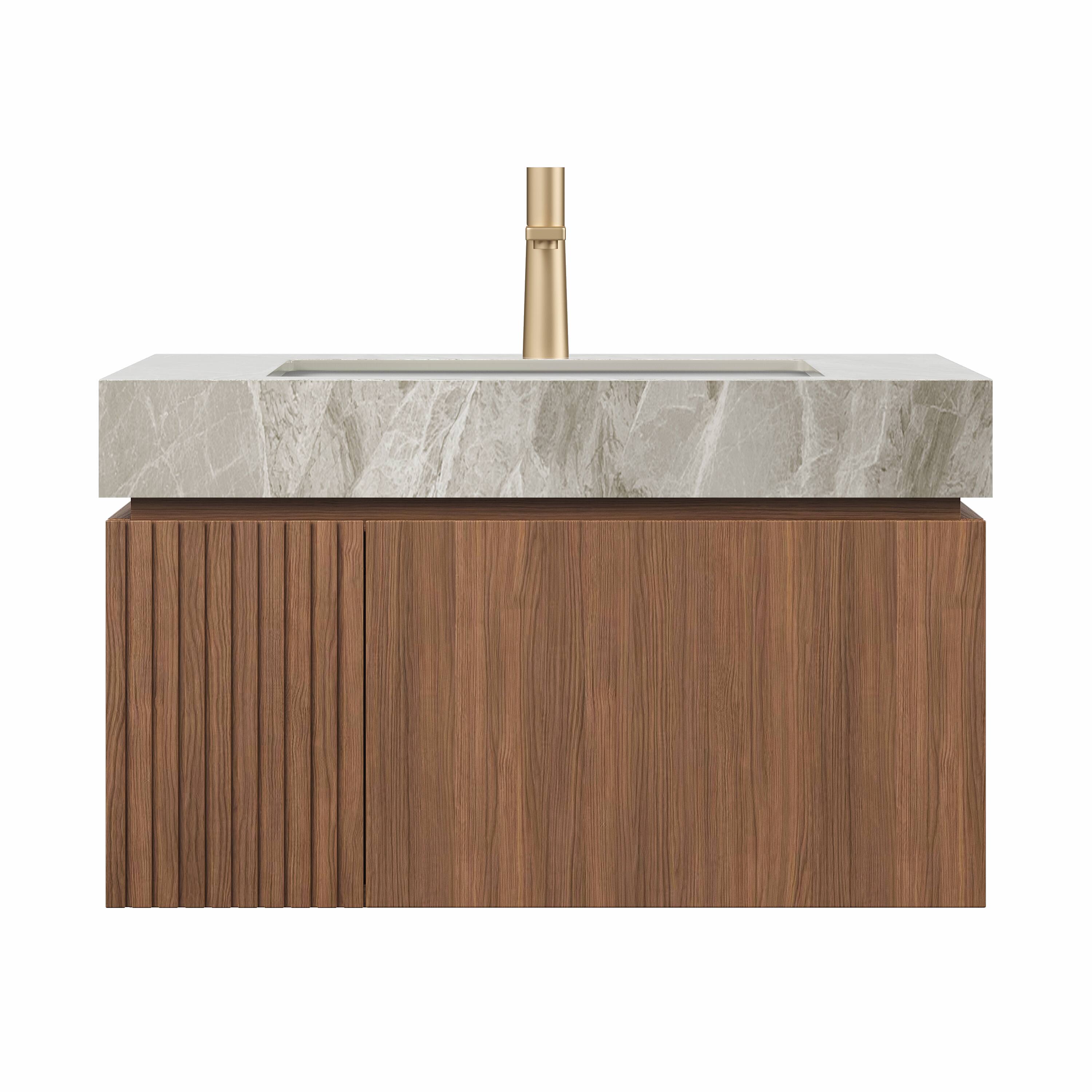 Left. APRILSOUL - 30 inch Bathroom Vanity Wall Mount Plywood Drawer Light Gray Sintered Stone - Espresso,Light Gray.