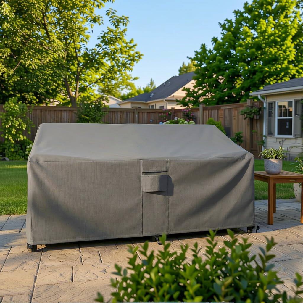 Angle. KHOMO GEAR - Heavy-Duty Patio Sofa Cover, Waterproof Outdoor Furniture Protector, Fade & Weather Resistant – 32.5" H x 76” W x 31" D - Grey.