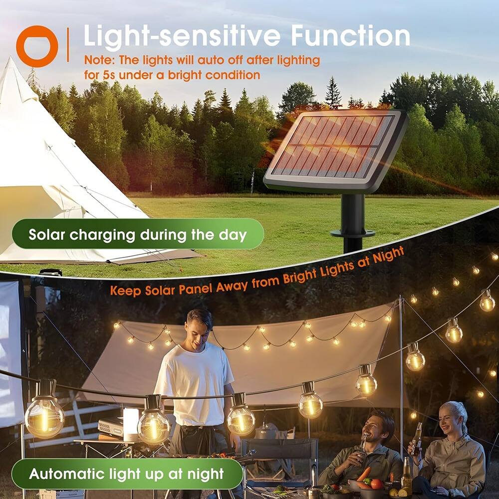 Light-sensitive Function  
Note: The lights will auto off after lighting for 5s under a bright condition  

Solar charging during the day  

Keep Solar Panel Away from Bright Lights at Night  

Automatic light up at night