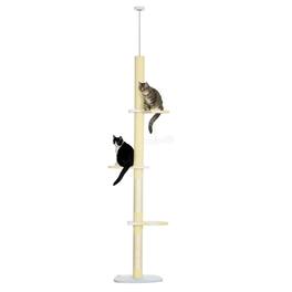 TinyHomie - 4-Tier Tall Cat Tower Floor to Ceiling Cat Tree Height Adjustable 87-103In with Plush Platforms Sisal Scratching Posts - Yellow