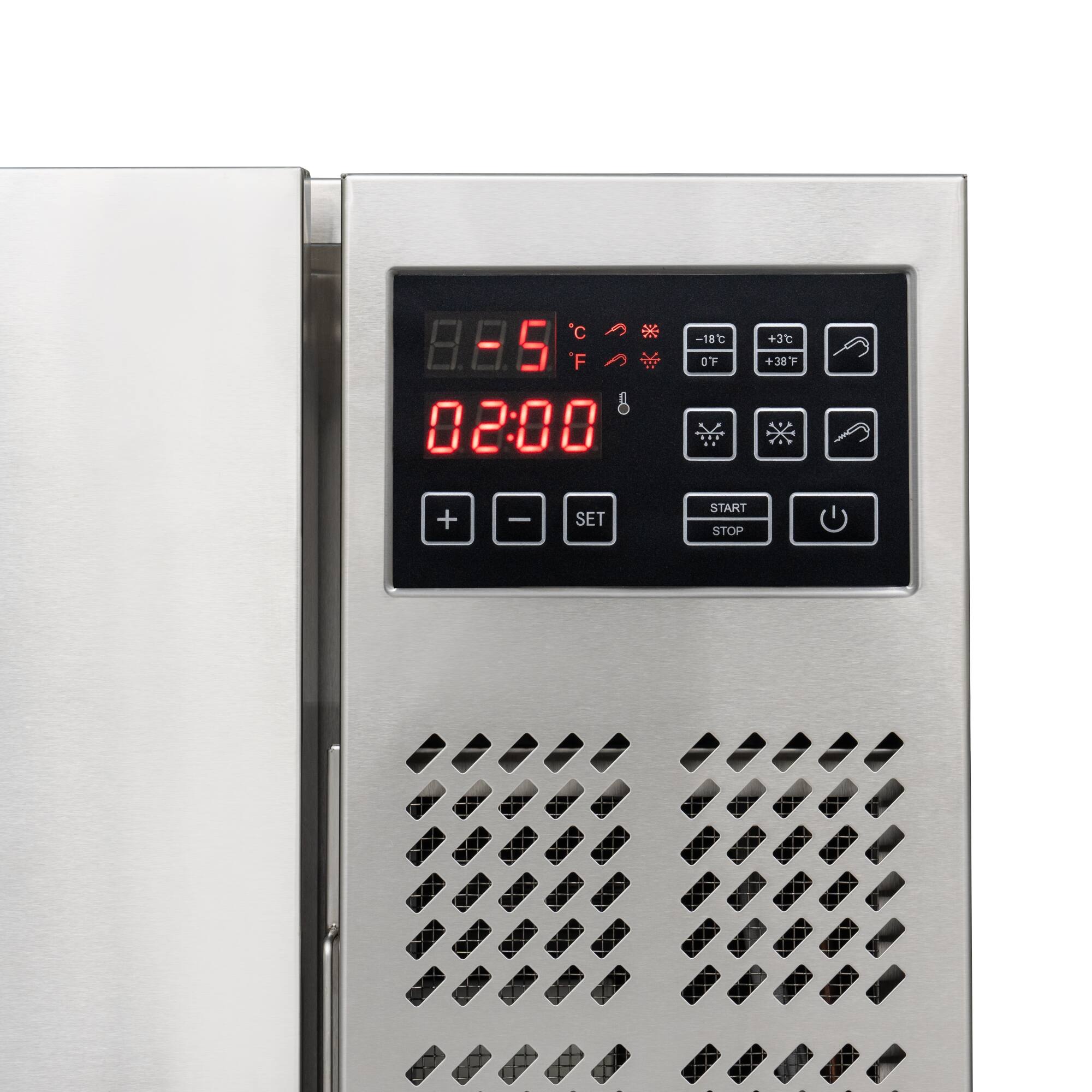 The text on the image reads:

8.8.5 5 F & 02:00 -18 OF +38 - SET START STOP

The corrected text is:

8.8.5 5 F & 02:00 -18 OF +38 - SET START STOP