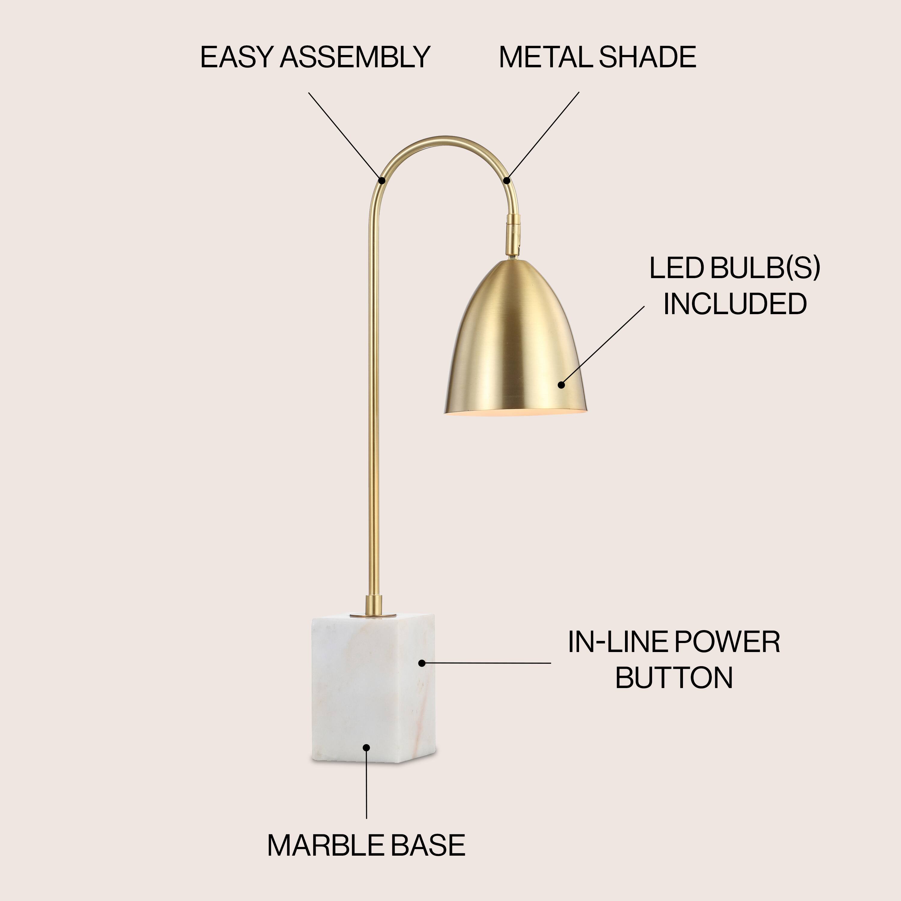 EASY ASSEMBLY  
METAL SHADE  
LED BULB(S) INCLUDED  
IN-LINE POWER BUTTON  
MARBLE BASE