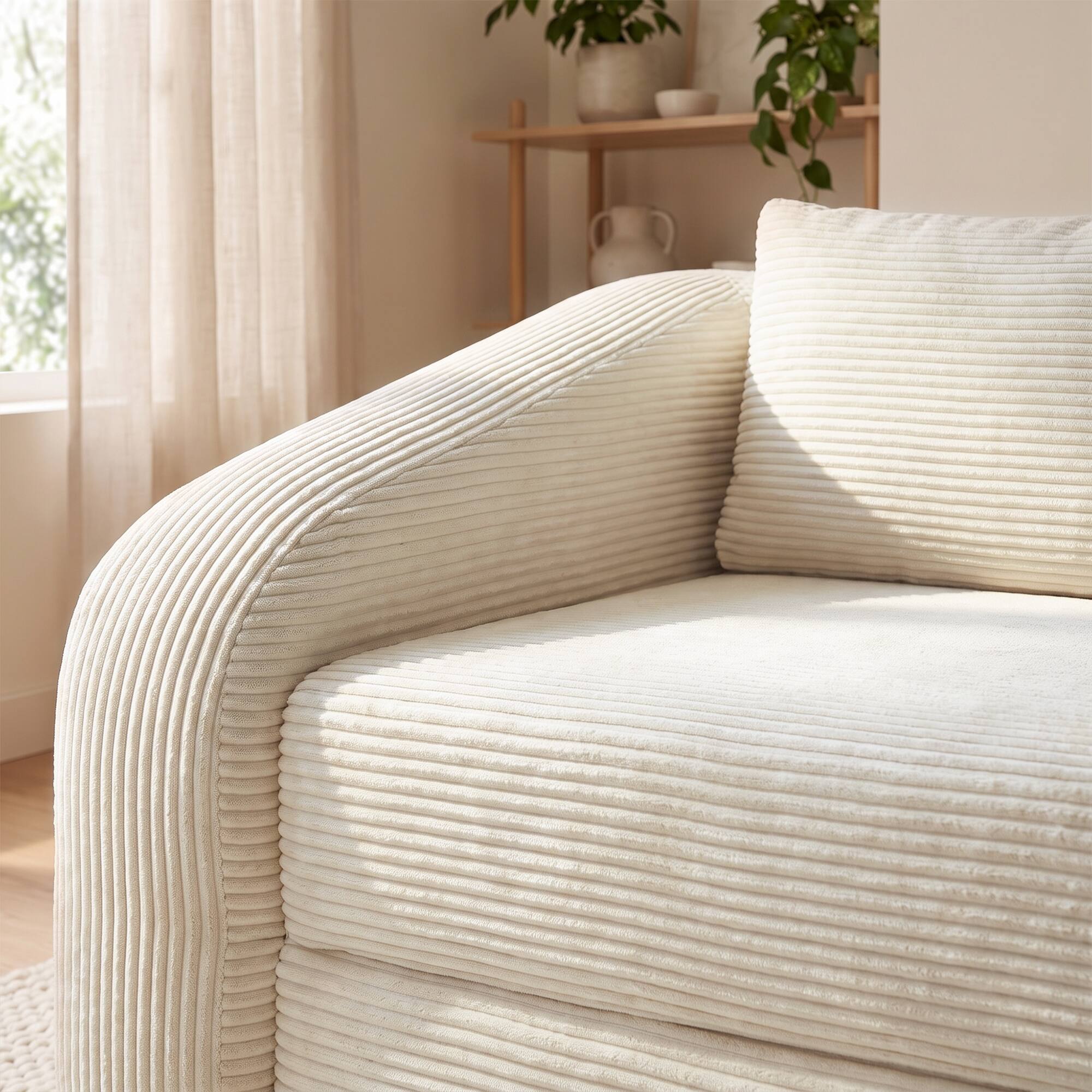 Alt View 3. Famapy - Convertible Sleeper Sofa Bed with Corduroy Cover, Foam Cushions and Removable Cover for Small Spaces - Beige.