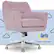 The image features a large purple chair with a cloudy blue background. The chair is placed on a white metal desk, and the Serta logo is displayed in the background. The chair is described as "always comfortable," which is a key feature of Serta products.