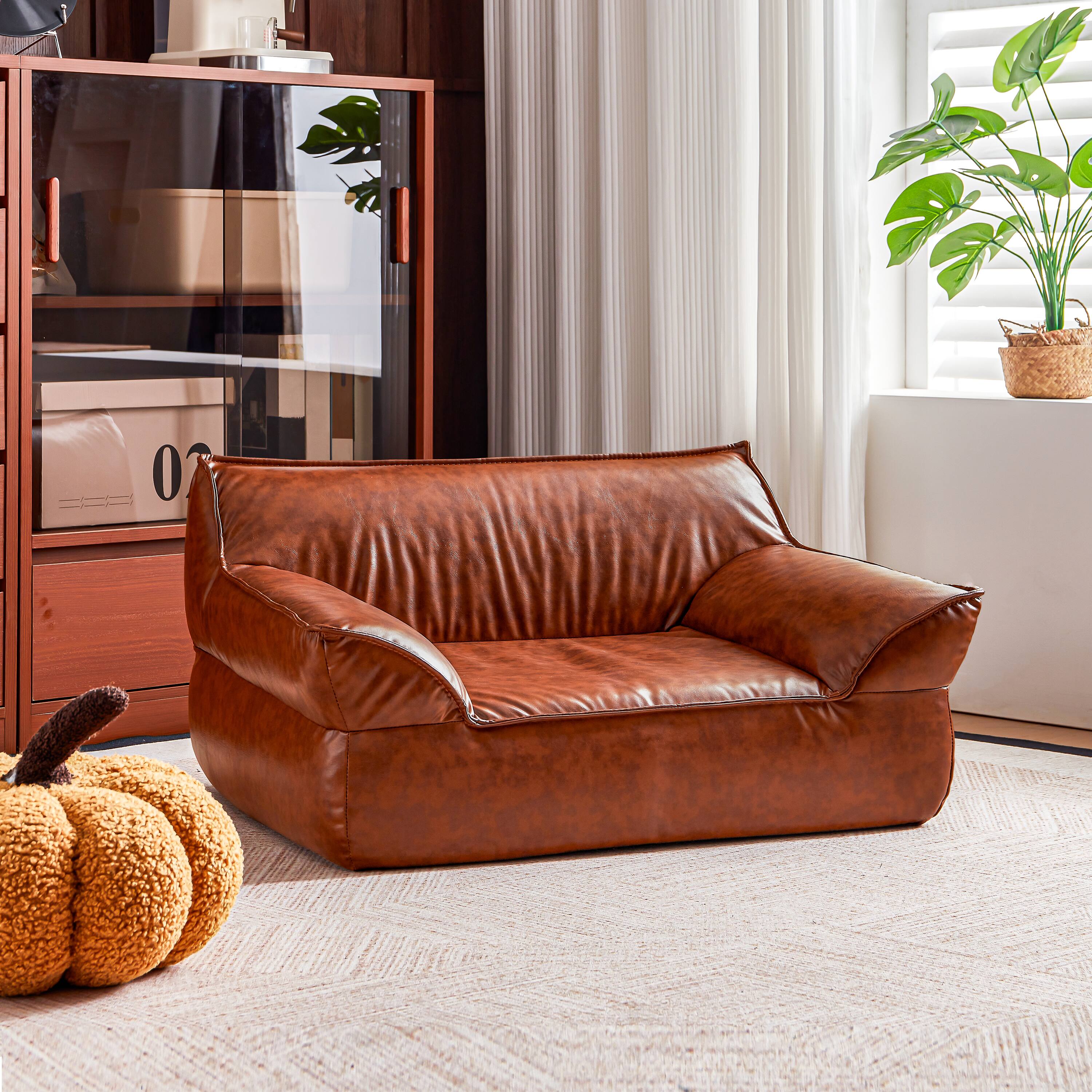 Alt View 1. MSOOB - Leather Dog Bed Couch for Medium Dogs Under 50 lbs, Brown Luxurious Elevated Pet Sofa Indoor - brown.