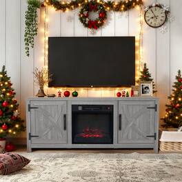 Ihomeadore - 58" Farmhouse TV Stand for TV up to 65" with Electric Fireplace - Gray