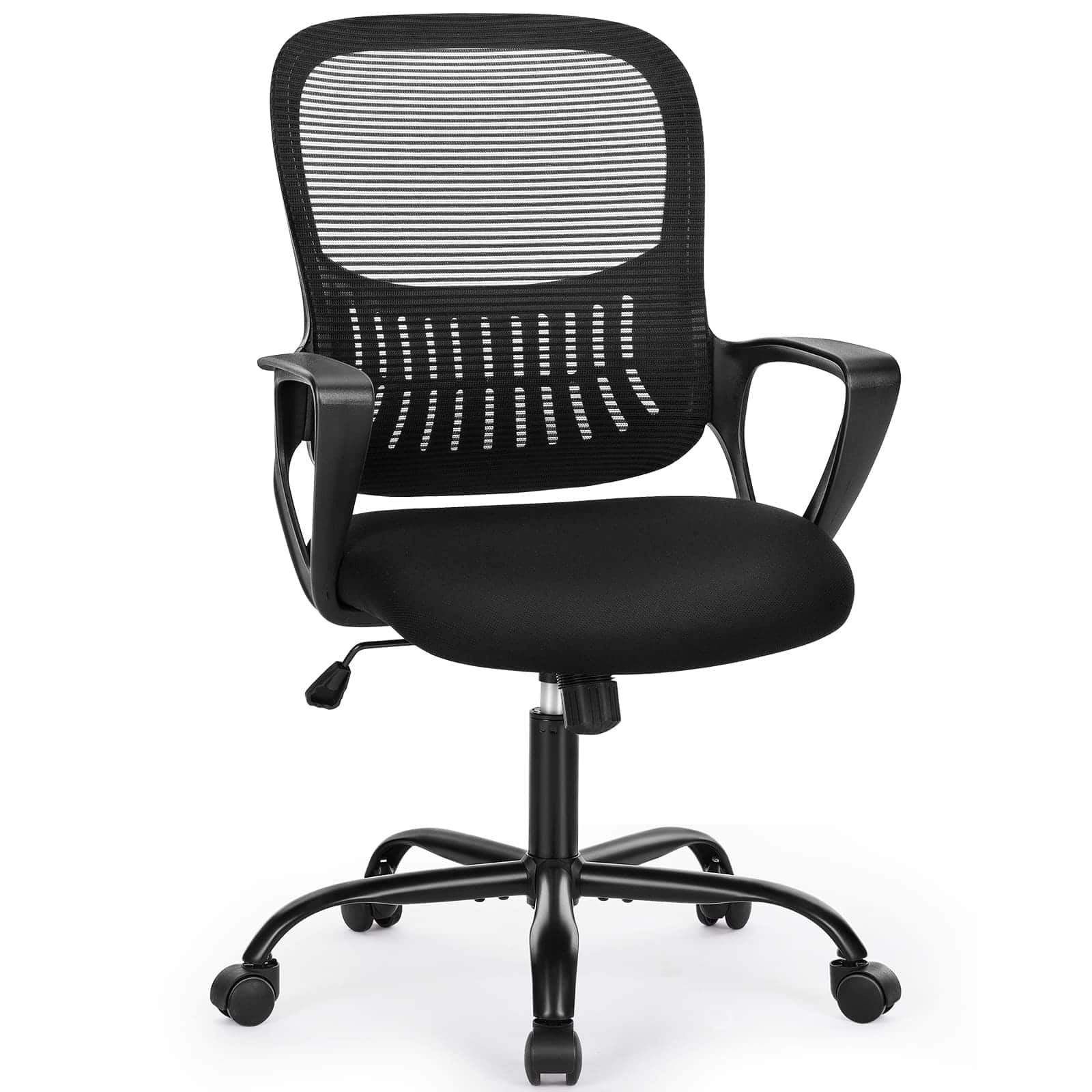 Sweetcrispy - Ergonomic Adjustable Mesh Office Chair with Lumbar Support, Swivel Task Chair with Breathable Mesh Back for Home Office - Black